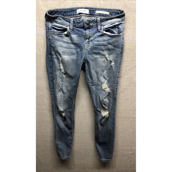 Guess Denim Jeans Size 27R Power Stretch Skinny Distressed Factory Destroyed - Picture 1 of 16